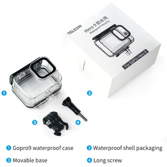 TELESIN Waterproof Housing Case 45M for GoPro Hero 12/11/10/9 Action Cameras - Picture 8 of 13